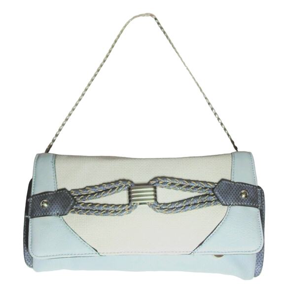 Jennifer Lopez Glacier Blue Gray HANDBAG CLUTCH + CHAIN Shoulder Purse 12x6 JLO! - Picture 1 of 8